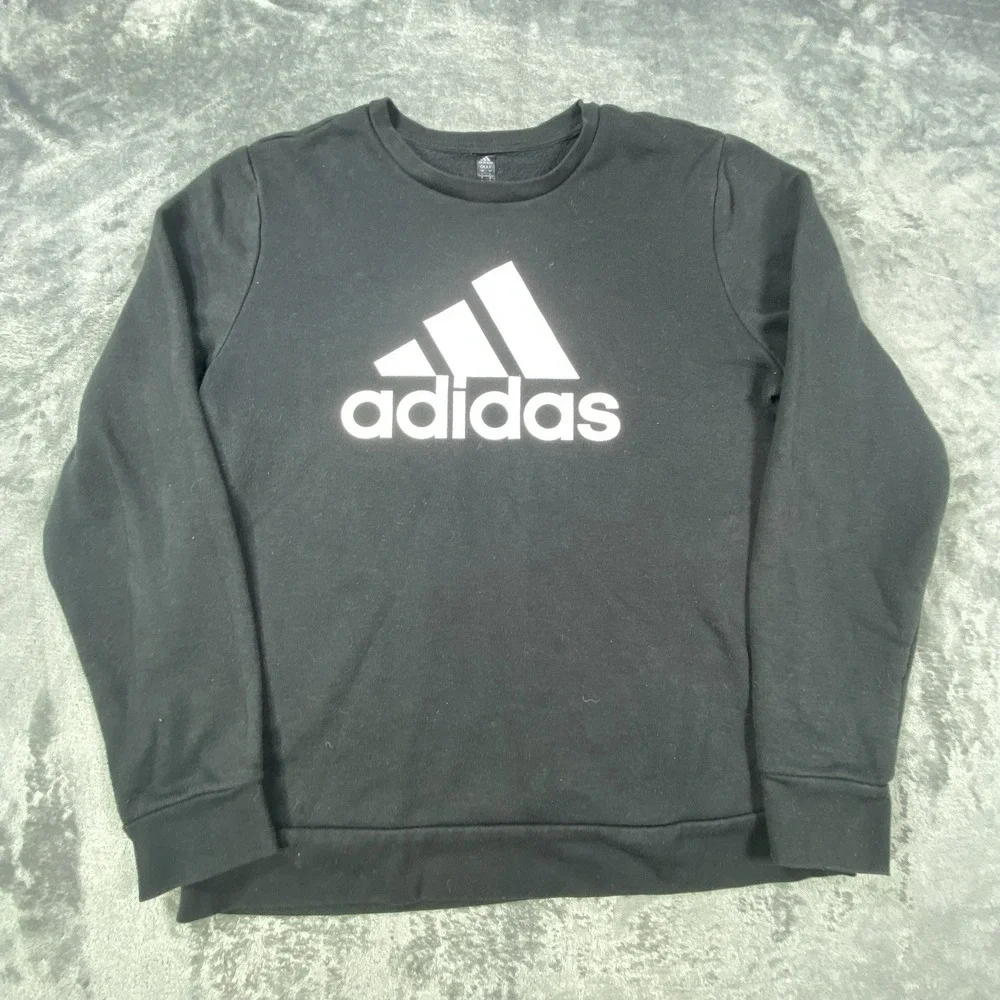 Adidas Sweater Mens Small Large 3 Stripe Logo Spell Out Pullover Fleece Crewneck